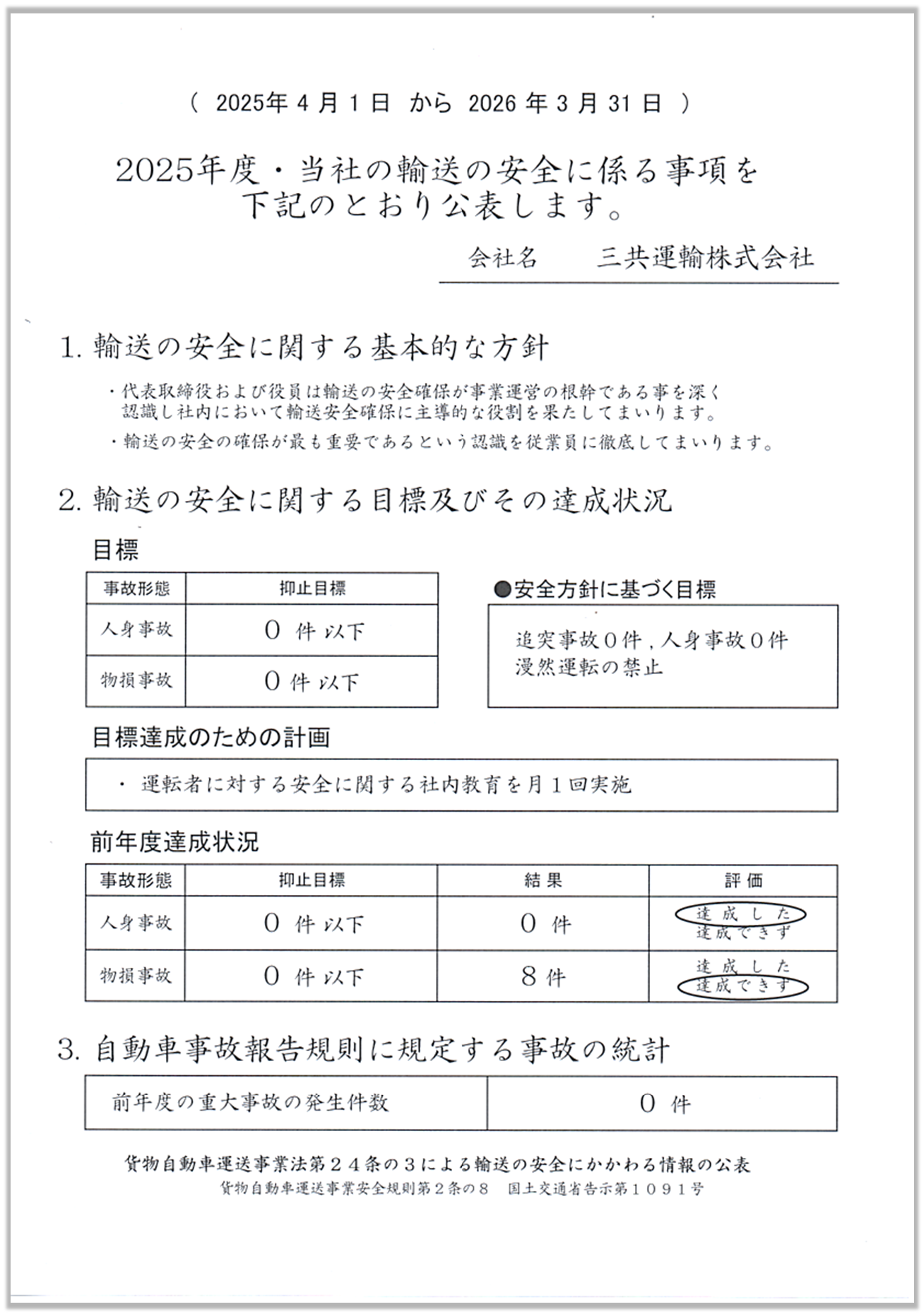 2025年度輸送の安全にかかわる情報の公表